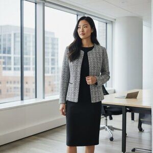 Pleione Textured Office Blazer Jacket Black White Office Workwear Size S New